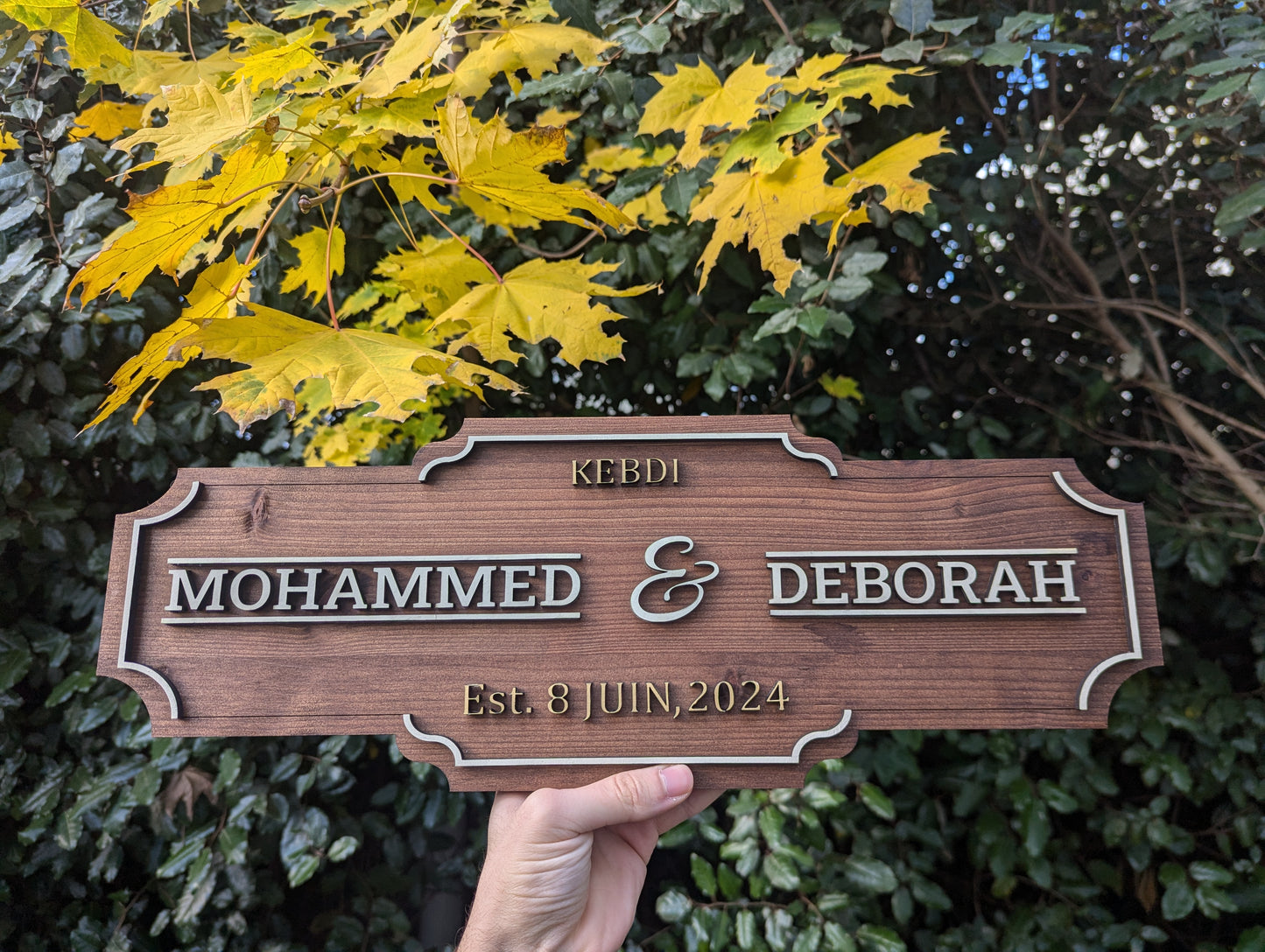 Plaque personnalisé pour mariage/diplome/métier etc... sur bois massif